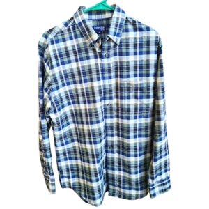 St John's Bay Mens button down dress short plaid long sleeved shirt size M‎